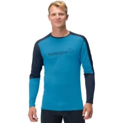 Norrona Camiseta De Manga Larga Hombre - Falketind Equaliser Merino Round Neck - Hawaiian Surf/Indigo Night