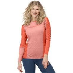 Norrona Camiseta De Manga Larga Mujer - Falketind Equaliser Merino Round Neck - Peach Amber/Orange Alert