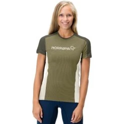 Norrona Camiseta Mujer - Falketind Equaliser Merino - Olive Drab/Olive Night