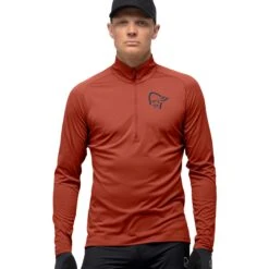 Norrona Camiseta De Manga Larga Hombre - Fjørå Equaliser Zip Top - Rooibos Tea/Indigo Night