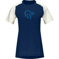 Norrona Camiseta Mujer - Fjørå Wool - Indigo Night/Snowdrop