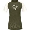 Norrona Camiseta Mujer - Fjørå Wool - Olive Night/Snowdrop