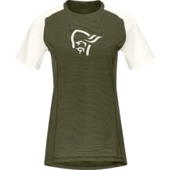 Norrona Camiseta Mujer - Fjørå Wool - Olive Night/Snowdrop