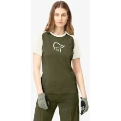 Norrona Camiseta Mujer - Fjørå Wool - Olive Night/Snowdrop -Norrona norrona fjora wool t shirt women olive night snowdrop 3 1127022