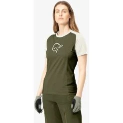 Norrona Camiseta Mujer - Fjørå Wool - Olive Night/Snowdrop -Norrona norrona fjora wool t shirt women olive night snowdrop 4 1127023