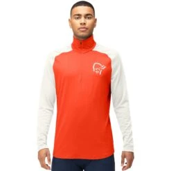 Norrona Camiseta Interior Manga Larga Hombre - PureUll Zip Neck - Arednalin/Snowdrop