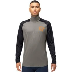 Norrona Camiseta Interior Manga Larga Hombre - PureUll Zip Neck - Castor Grey/Caviar Melange