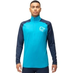 Norrona Camiseta Interior Manga Larga Hombre - PureUll Zip Neck - Hawaiian Surf/Indigo Night