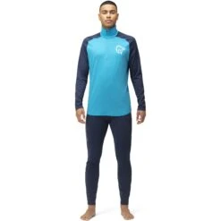 Norrona Camiseta Interior Manga Larga Hombre - PureUll Zip Neck - Hawaiian Surf/Indigo Night -Norrona norrona pureull zip neck baselayer men hawaiian surf indigo night 3 1257927