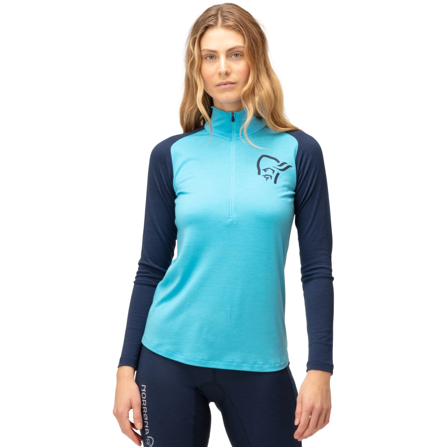 Norrona Camiseta Interior Manga Larga Mujer - PureUll Zip Neck - Aquarius/Indigo Night 1 Norrona Camiseta Interior Manga Larga Mujer - PureUll Zip Neck - Aquarius/Indigo Night