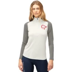 Norrona Camiseta Interior Manga Larga Mujer - PureUll Zip Neck - Snowdrop/Castor Grey